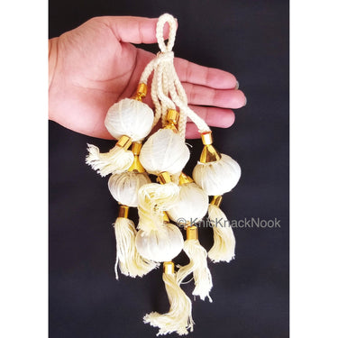 Beige / Green / Pink Cotton Fabric Balls Bunch Tassels, Latkan, Embellishments